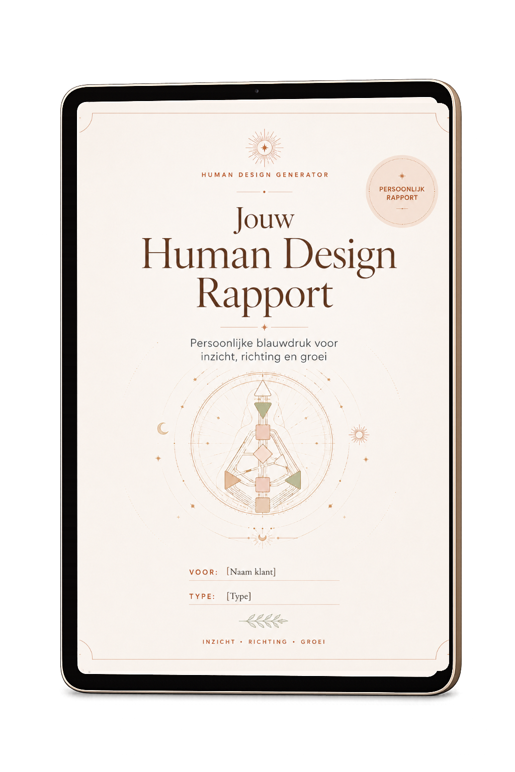 Human Design rapport cover op tablet
